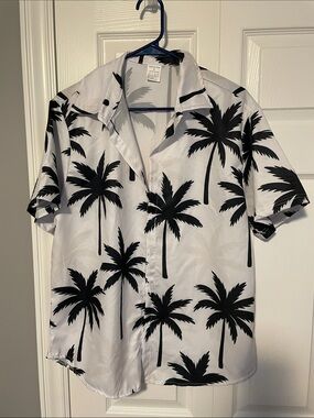 Men's Black Palm Print Short-Sleeve Shirt
